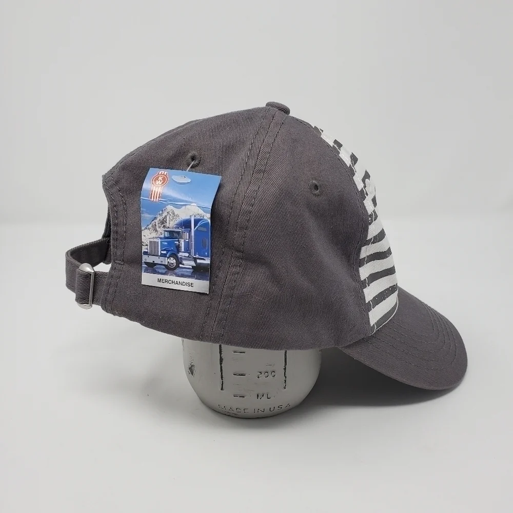 NWT KENWORTH GREY STRIPE COTTON PATCH ADJUSTABLE BASEBALL HAT WOMAN OS TRUCKER